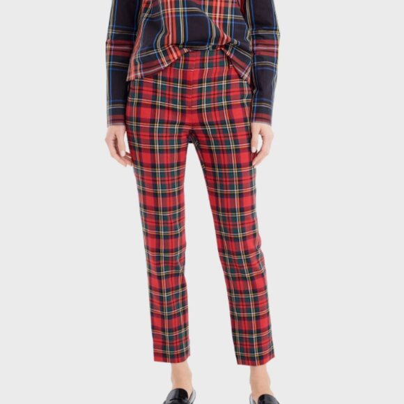 J Crew Tartan Black Red Plaid Cameron Pants Size 6P - Picture 1 of 12